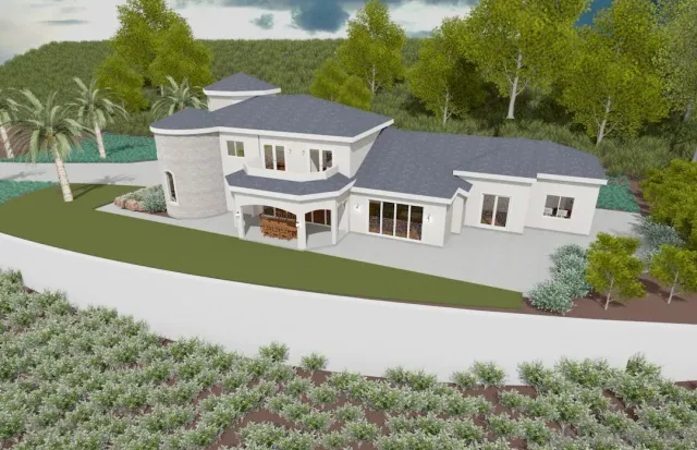 an aerial view of a house