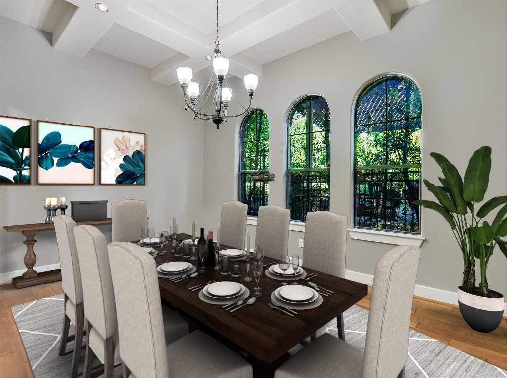 1036 Liberty Park Drive, Unit 54 Austin, TX 78746 - Photo 4 of 24 a view of a dining room with furniture a chandelier and window