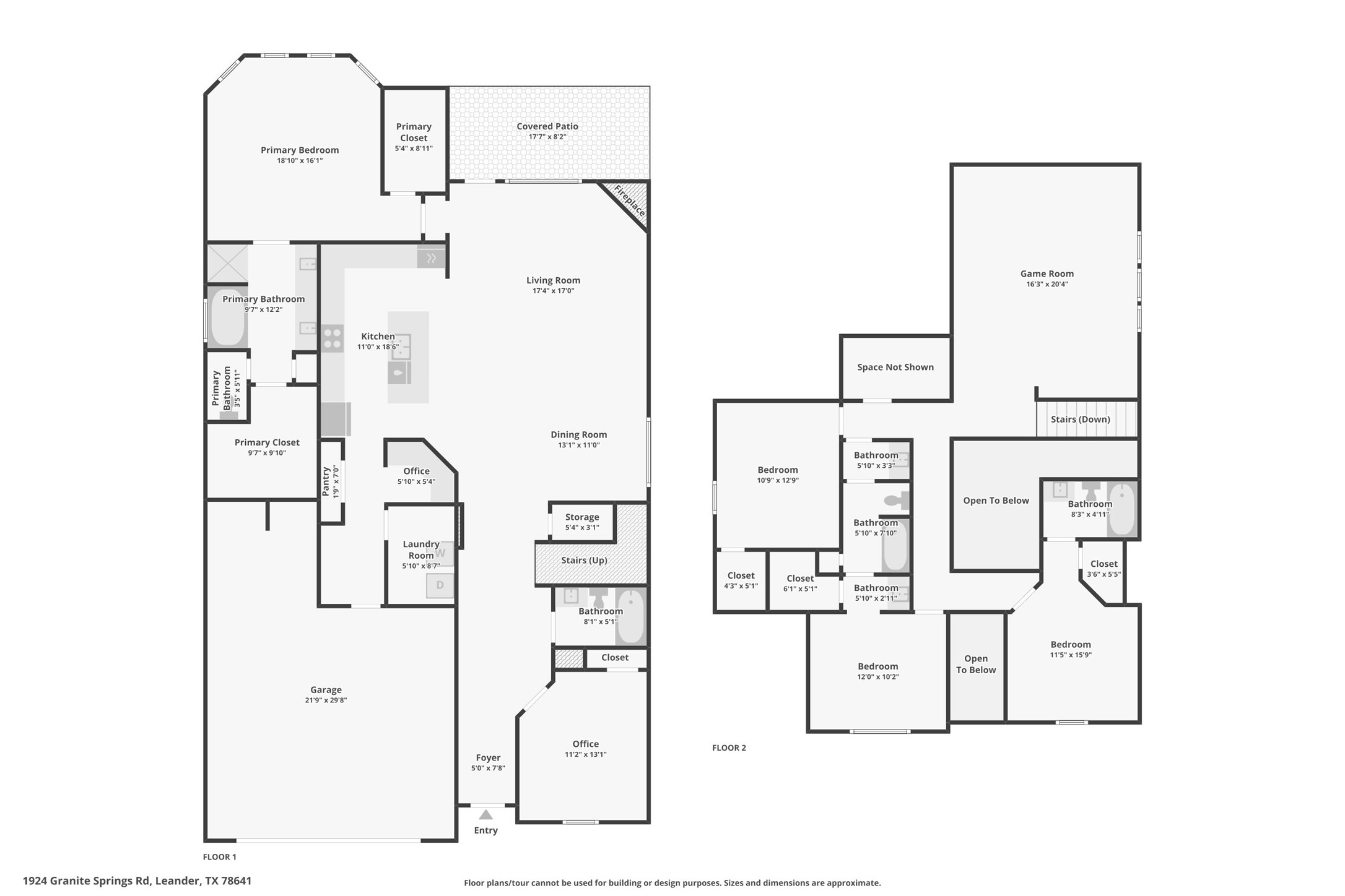 1924 Granite Springs Road Leander, TX 78641 - Photo 36 of 36 Explore the comprehensive layout of this residence, detailing room dimensions and flow across both levels.