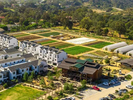 an aerial view of residential houses and outdoor space