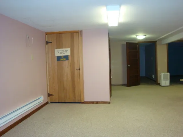 a view of a small space with a window