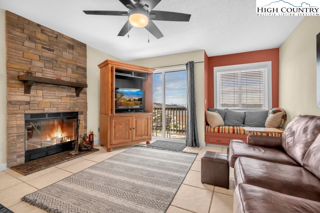 301 Pinnacle Inn Road, Unit 4314 Beech Mountain, NC 28604 - Photo 4 of 39 a living room with furniture and a fireplace