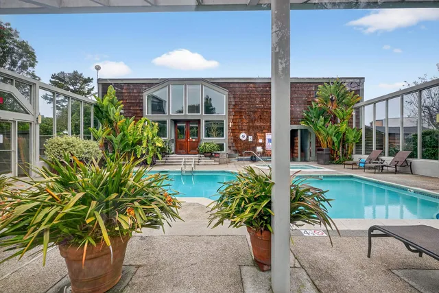 an outdoor view with patio