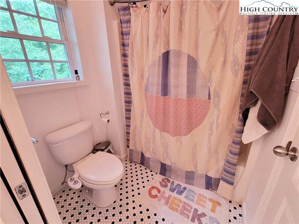 107 Stratford Lane, Unit 24B Boone, NC 28607 - Photo 34 of 45 a bathroom with a toilet and a shower curtain