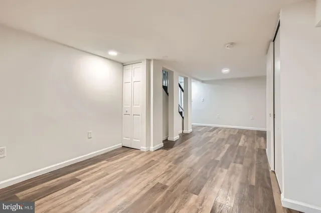 a view of balcony with wooden floor