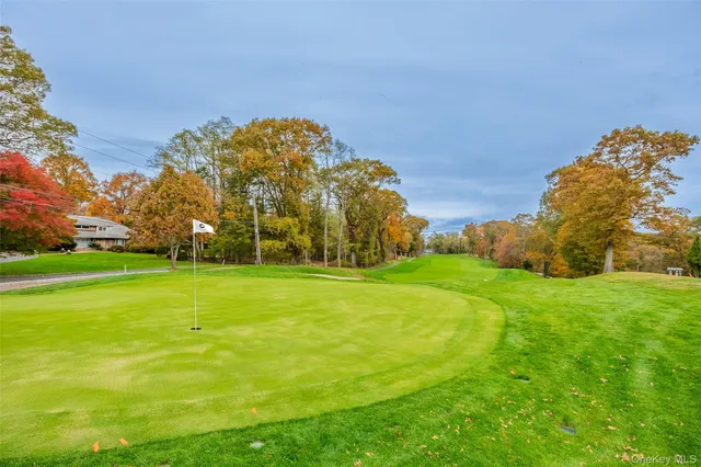 a view of a golf course with a lake