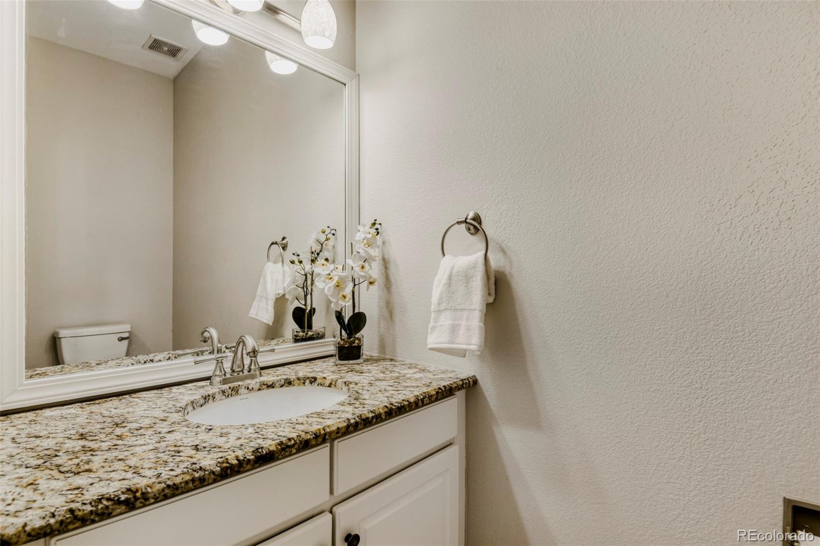 8573 South Mallard Court Highlands Ranch, CO 80126 - Photo 16 of 50 a bathroom with a granite countertop sink and a mirror