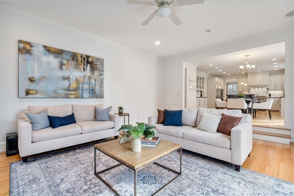 51 Baker Place Newton, MA 02462 - Photo 15 of 38 a living room with furniture and a view of kitchen