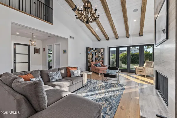 a balcony with furniture