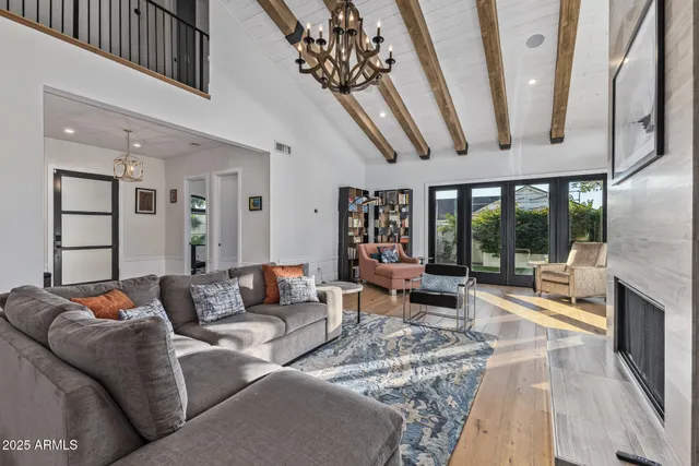 a balcony with furniture