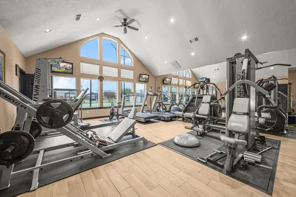 a view of a room with gym equipment