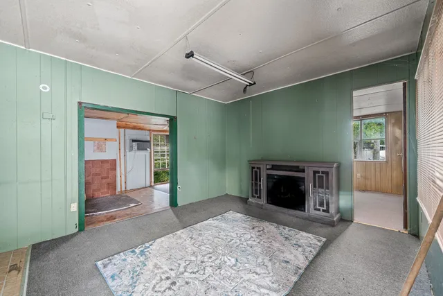 a view of a house with backyard and garden