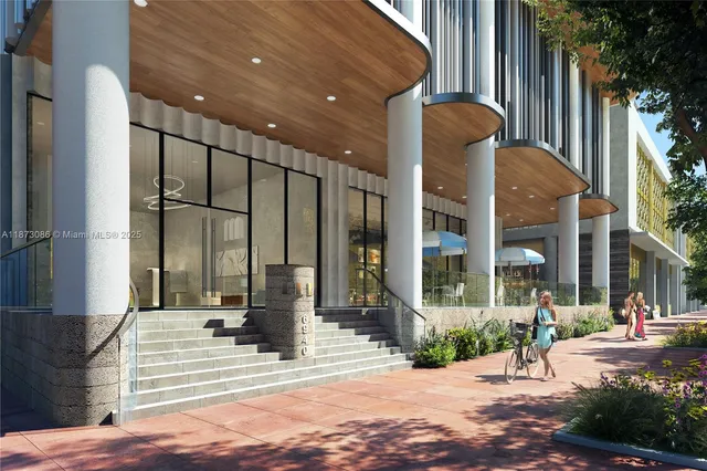 a front view of a building with street view