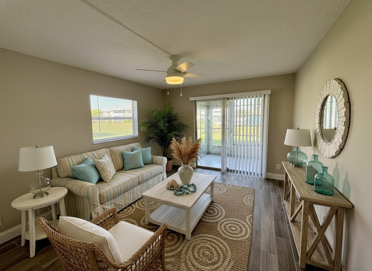 20 Saxony A, Unit A Delray Beach, FL 33446 - Photo 18 of 50 a living room with furniture and a large window