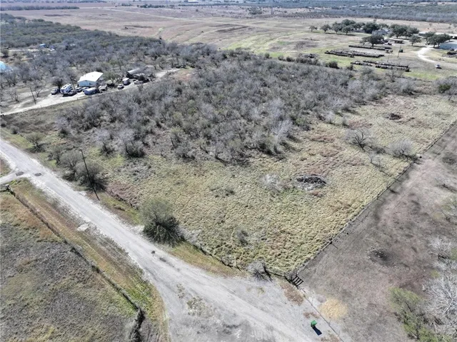 a view of a dry field with trees