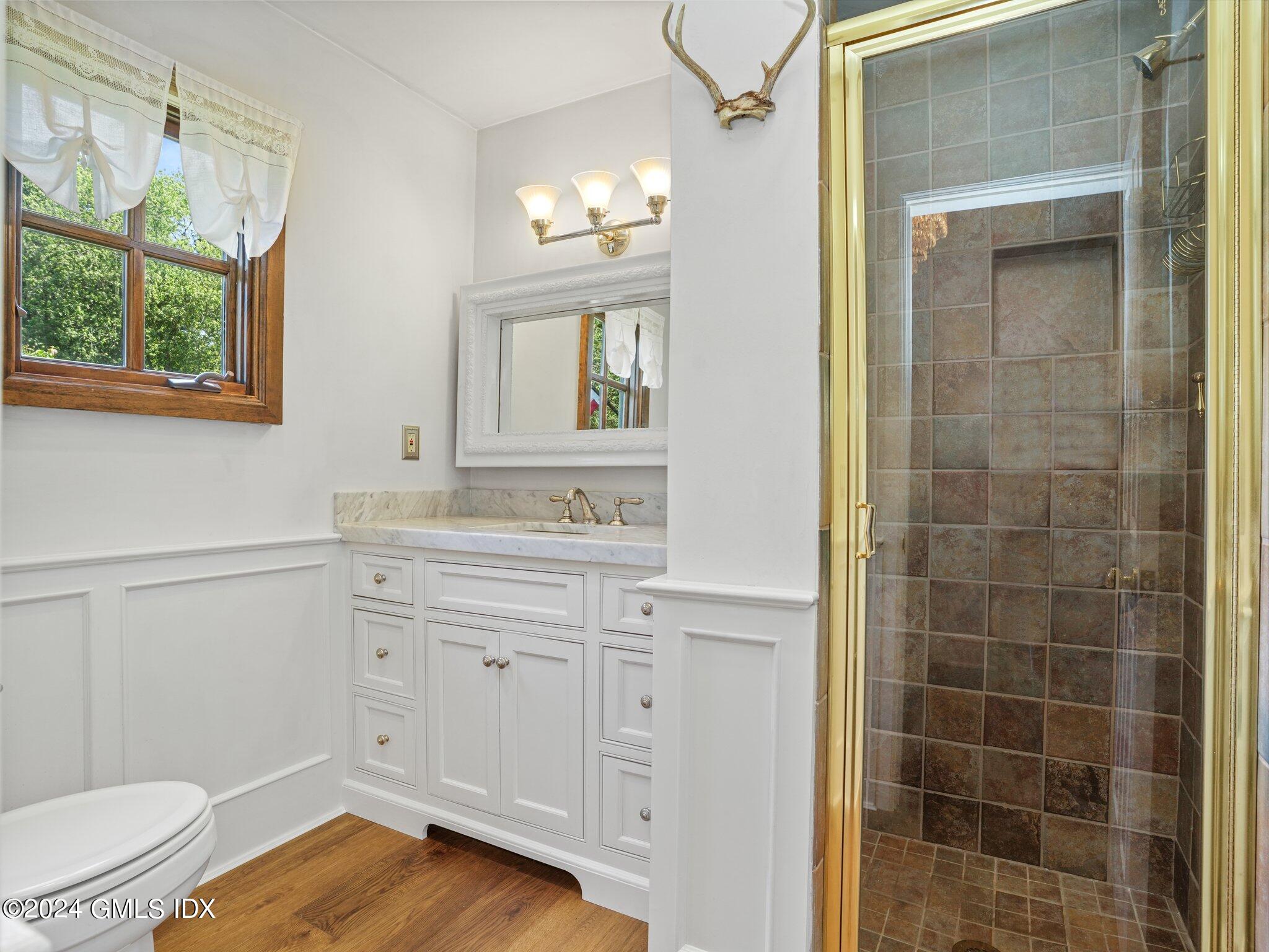 80 Porchuck Road Greenwich, CT 06831 - Photo 14 of 29 a bathroom with a sink a light fixture and a toilet