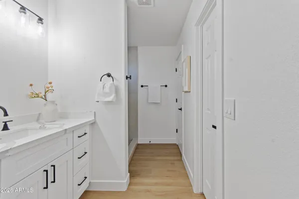 a view of a room with racks on the wall