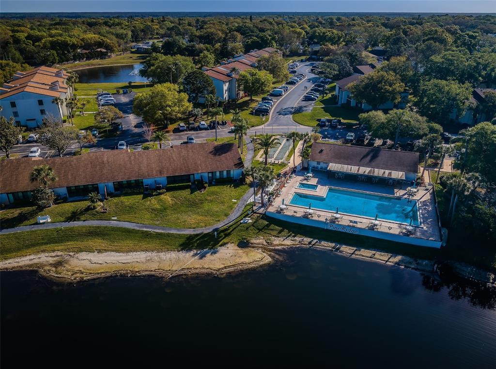 2687 Pine Ridge Way South, Unit B2 Palm Harbor, FL 34684 - Photo 65 of 68 an aerial view of a house with a garden and lake view