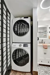 a utility room with dryer and washer