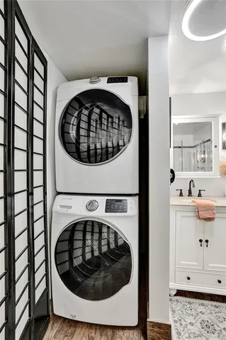 a utility room with dryer and washer