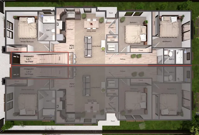 a bathroom with mirror and vanity