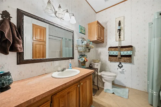 a bathroom with a sink a toilet and mirror