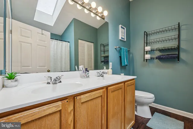 a bathroom with a sink a toilet and a mirror