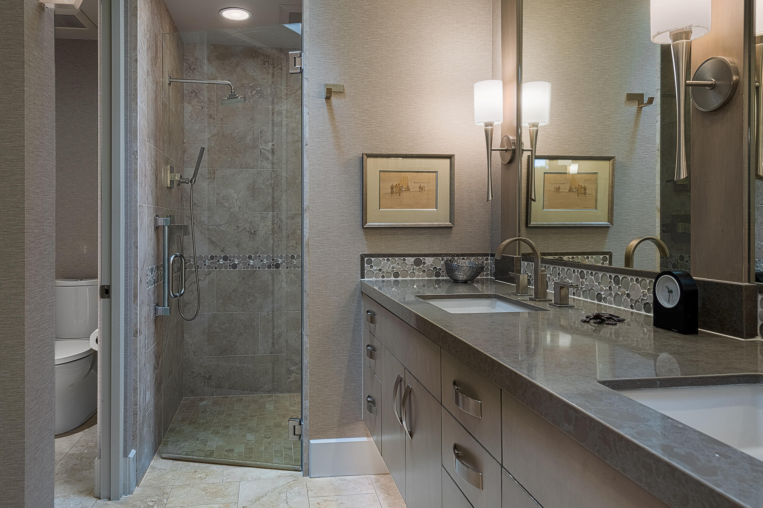 18 Creekside Drive Rancho Mirage, CA 92270 - Photo 30 of 40 a bathroom with a granite countertop sink mirror and double