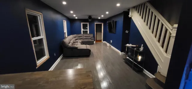 a view of a hallway with workspace