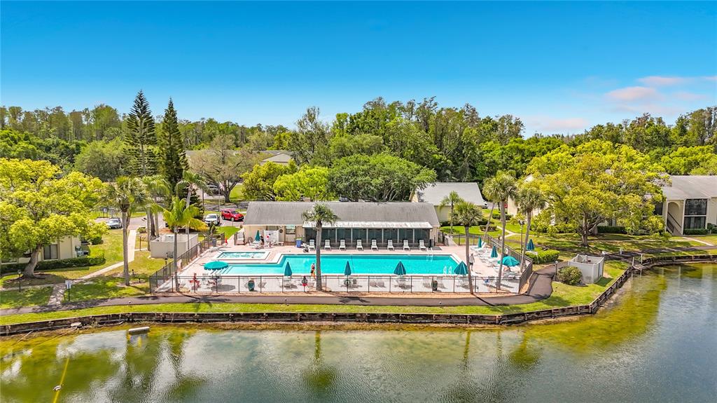 1372 Pine Ridge Circle East, Unit H3 Tarpon Springs, FL 34688 - Photo 41 of 53 a view of swimming pool with outdoor seating and mountain view