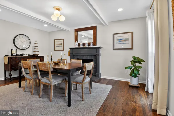a view of a dining room with furniture wooden floor and a rug