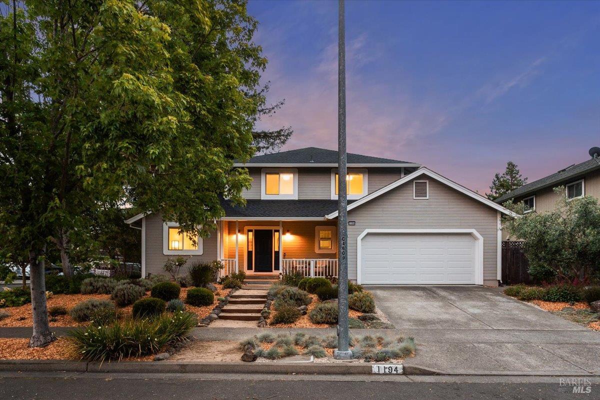 1194 Halyard Drive Santa Rosa, CA 95401 - Photo 40 of 50 Beautiful evening ambiance highlights the home's inviting curb appeal.
