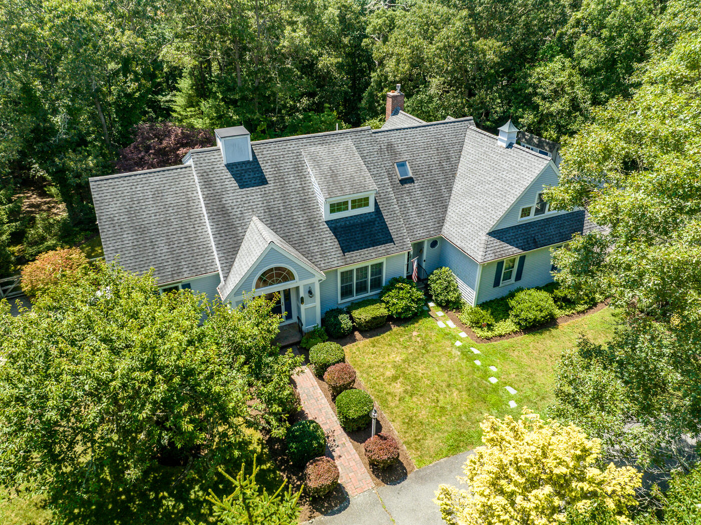 349 Little River Road Cotuit, MA 02635 - Photo 58 of 67 a aerial view of a house with a yard and potted plants