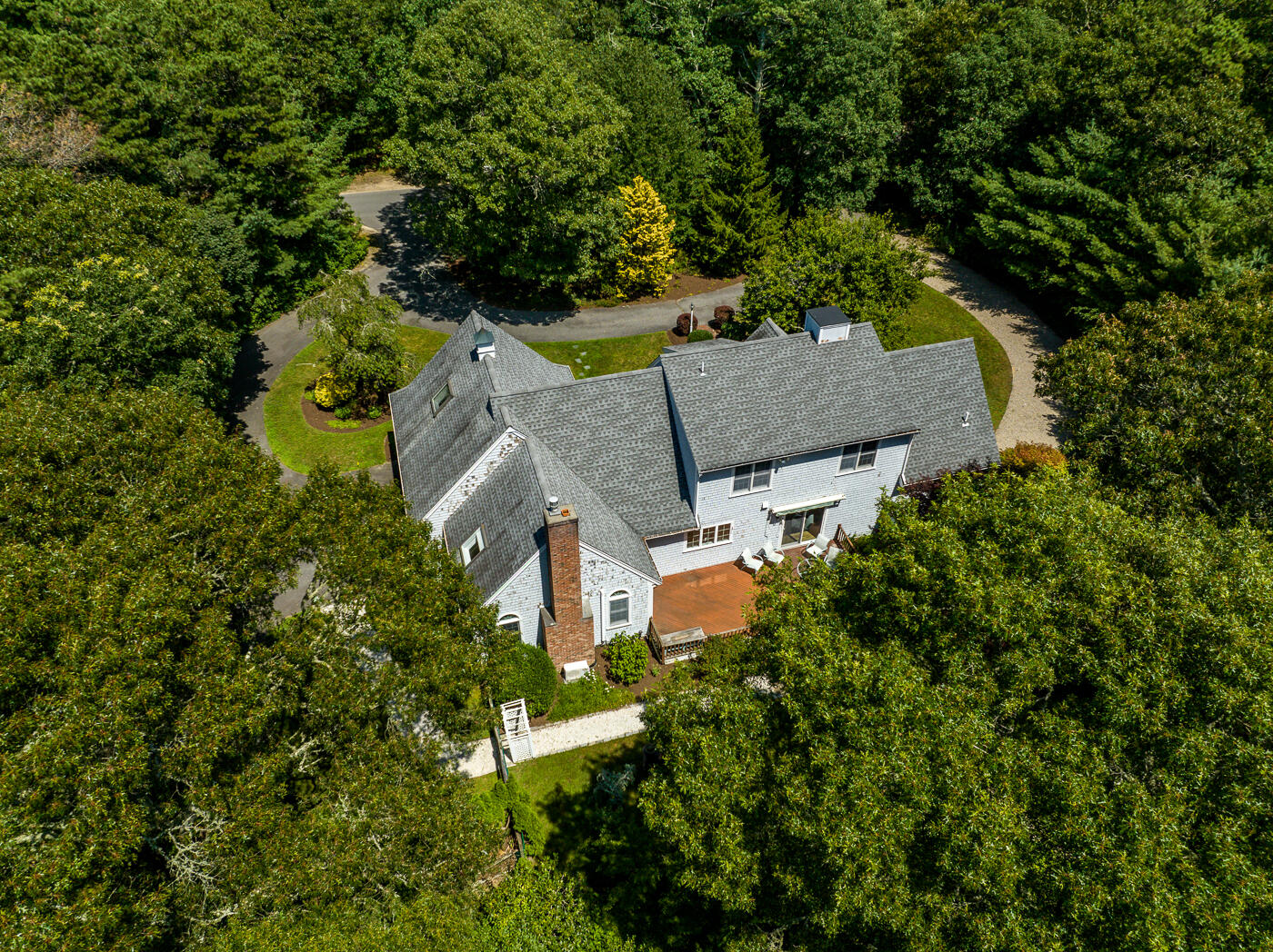 349 Little River Road Cotuit, MA 02635 - Photo 60 of 67 an aerial view of a house with yard swimming pool and outdoor seating