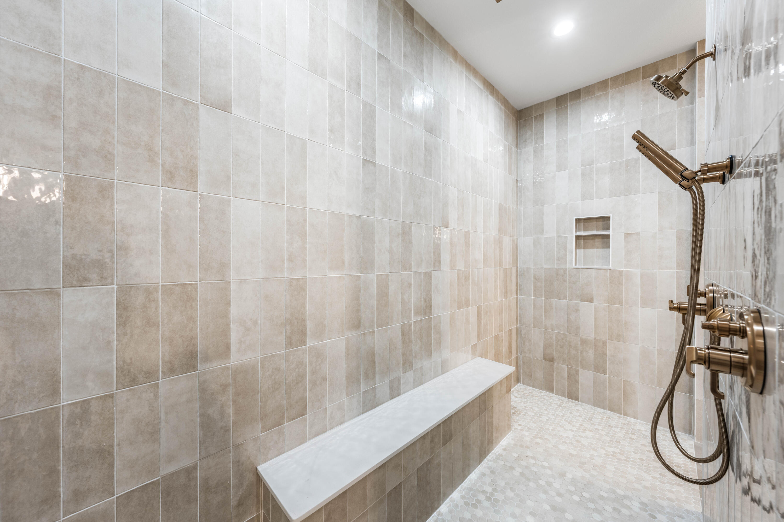 112 East Captain Fritz Way Freeport, FL 32439 - Photo 28 of 114 a bathroom with a granite countertop shower and a sink