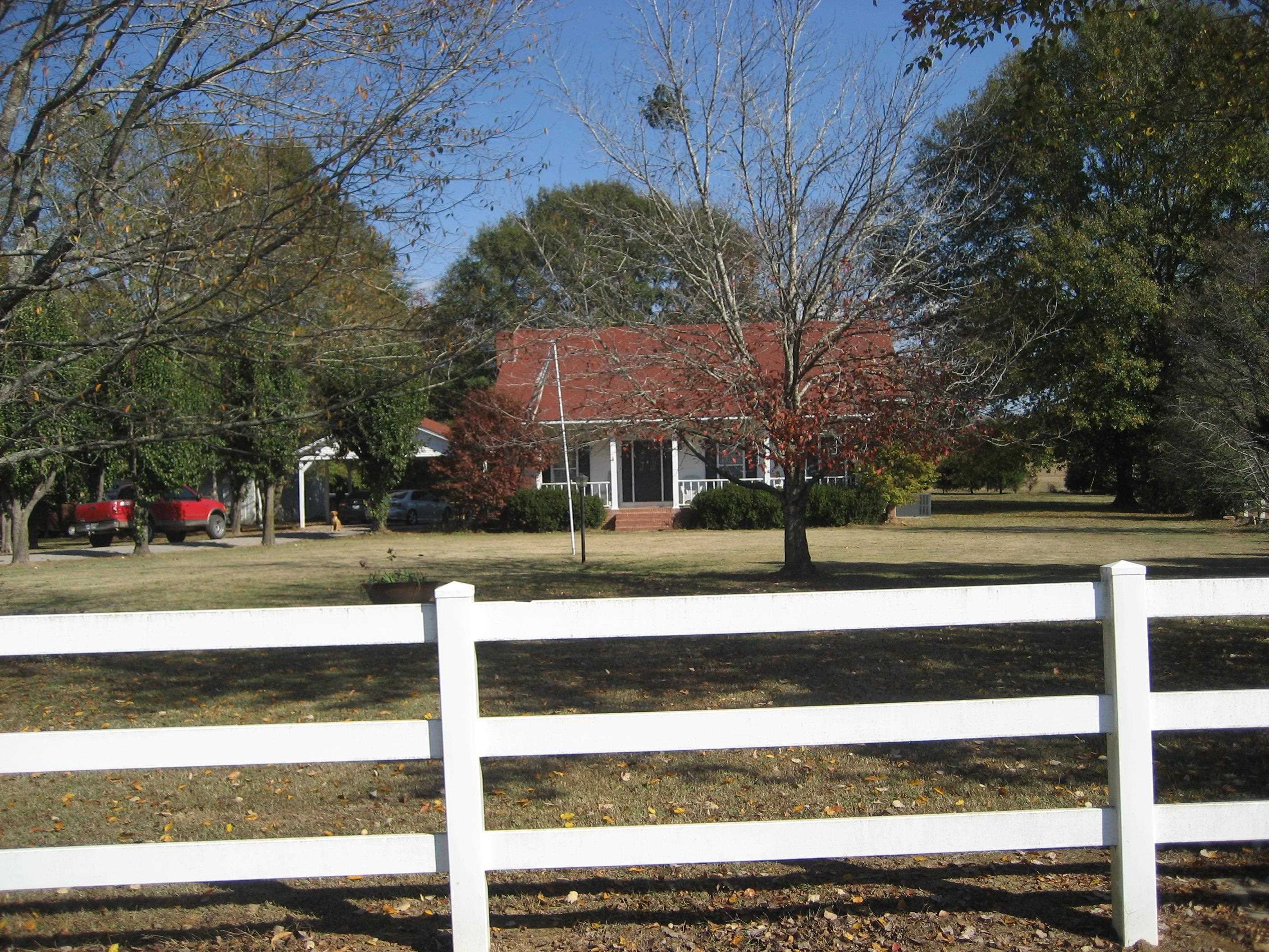 a view of a park with large trees