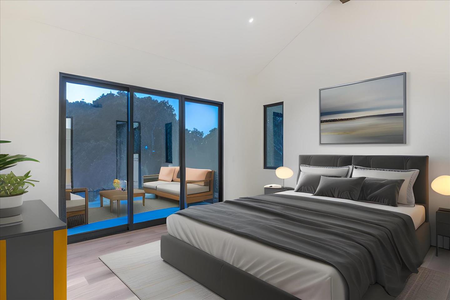 8140 Manjares Road Monterey, CA 93940 - Photo 14 of 20 a bedroom with a balcony a bed and a glass door