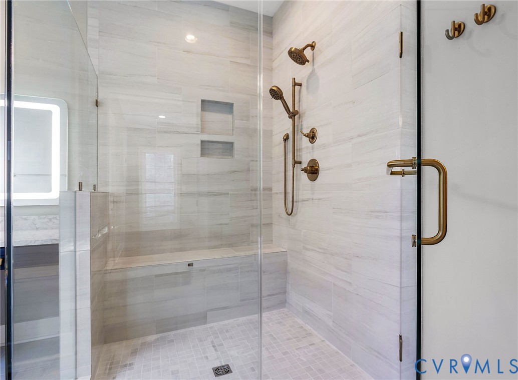 3107 Handley Road Midlothian, VA 23113 - Photo 29 of 50 Tile Shower with bench and brushed gold fixtures