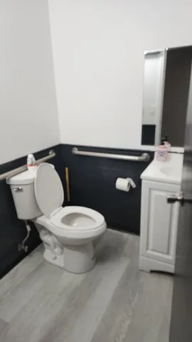 a white toilet sitting next to a bathroom sink