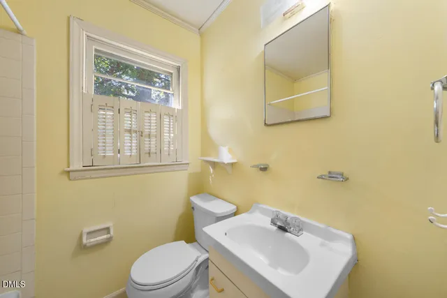 a bathroom with a toilet a sink and mirror