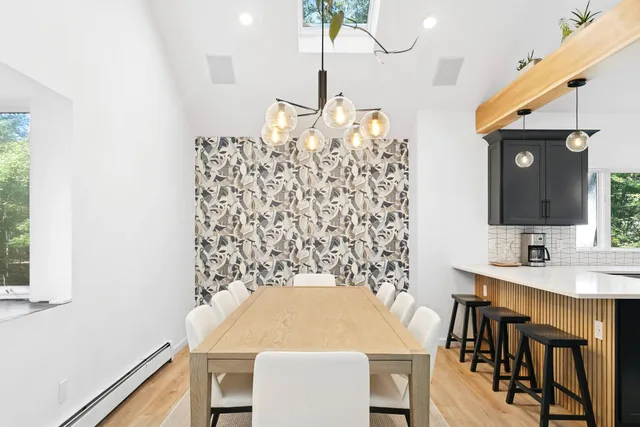 a dining room with window