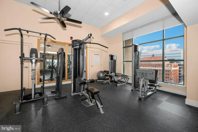 a view of a room with gym equipment