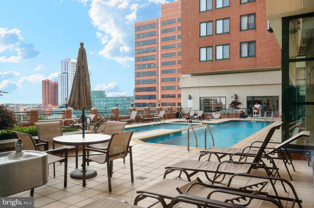 414 Water Street, Unit 2805 Baltimore, MD 21202 - Photo 26 of 26 a view of a swimming pool with outdoor seating and plants