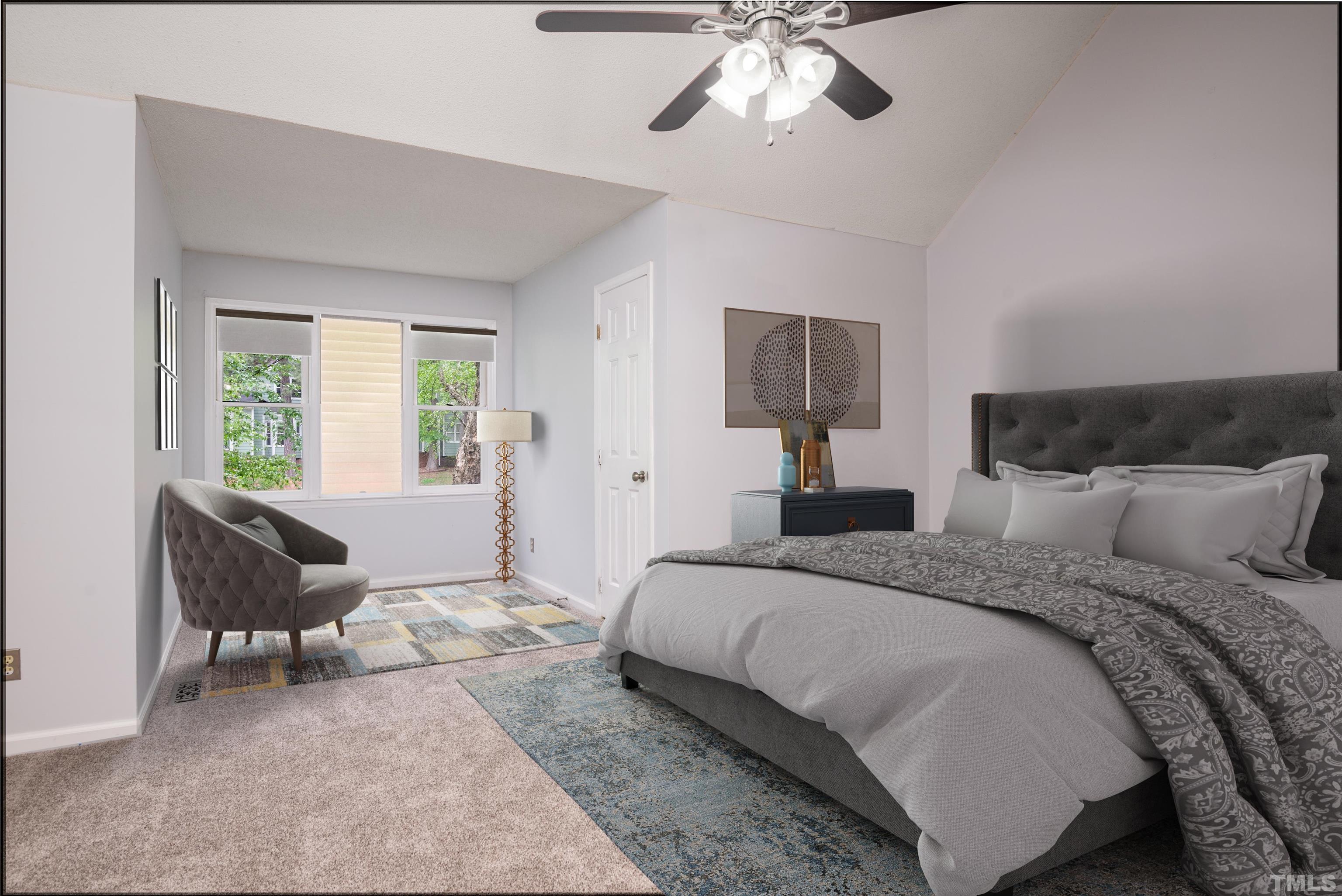 405 Oak Run Drive Raleigh, NC 27606 - Photo 26 of 83 a spacious bedroom with a bed and a chandelier