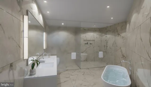 a bathroom with a bathtub