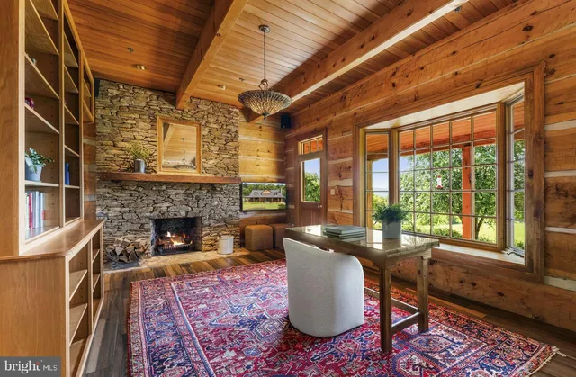 a bathroom with a large window