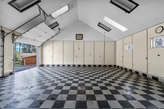 a black and white checkered floor