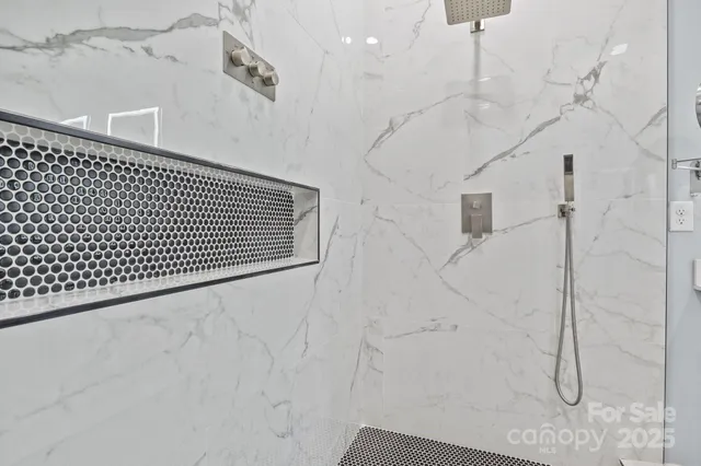 a view of a fireplace with a shower