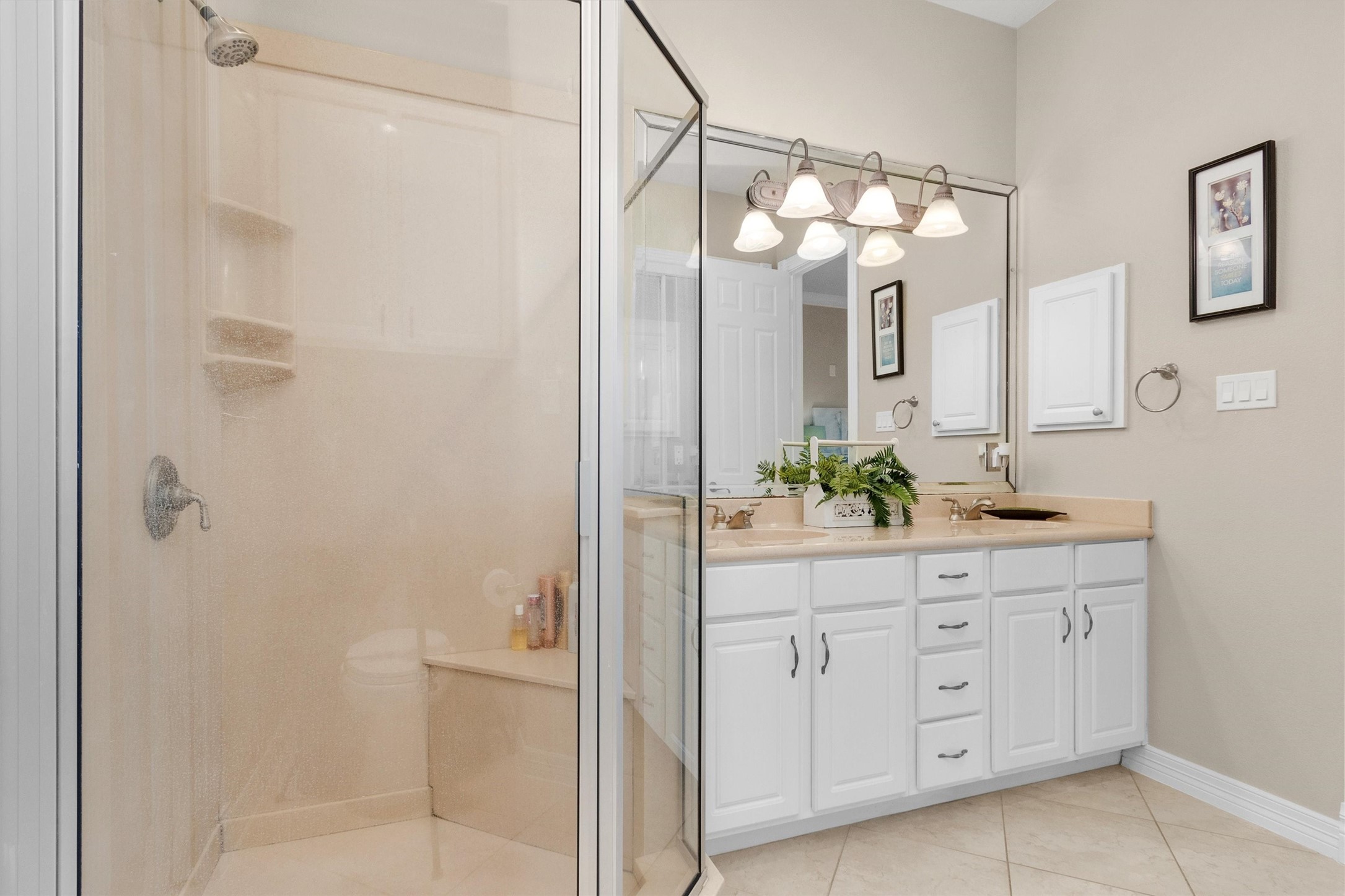 168 Lake Point Boulevard Montgomery, TX 77356 - Photo 20 of 34 a bathroom with a double vanity sink mirror and shower