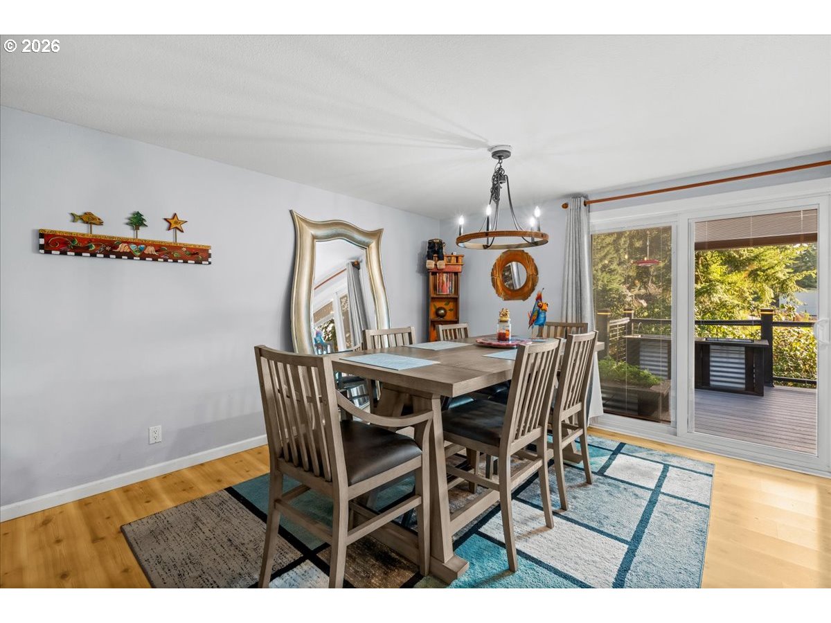 17110 South Potter Road Oregon City, OR 97045 - Photo 12 of 46 a view of a dining room and livingroom with furniture wooden floor a chandelier
